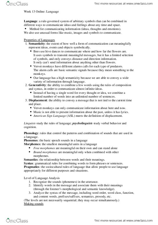 PSYC 100 Lecture Notes - Lecture 13: Coarticulation, Pragmatics thumbnail