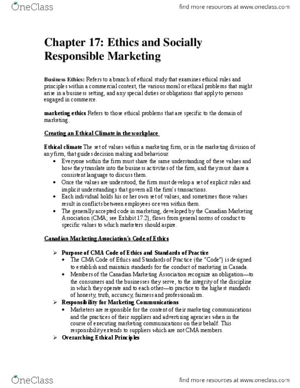 MKT 100 Chapter Notes - Chapter 17: Natural Disaster, Marketing Communications, Golden Rule thumbnail