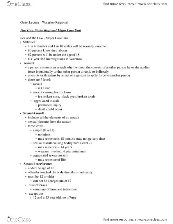 SOC325 Lecture Notes - Lecture 8: Zoophilia, Military Discharge, 18 Months thumbnail