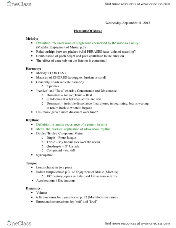 Music 1711F/G Lecture Notes - Lecture 1: Leitmotif, Hemiola, Homophony thumbnail