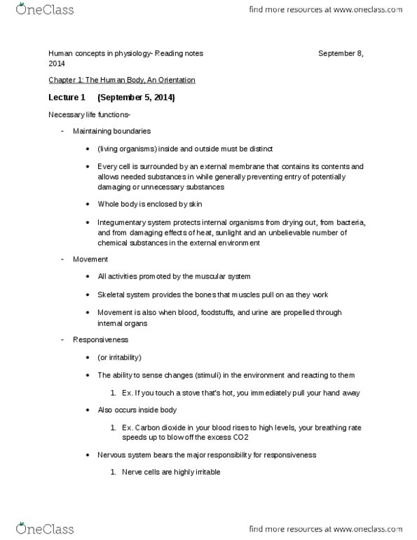 BIOM 2000 Chapter Notes - Chapter 1-3: Small Intestine, Coldwater Fish, Multinucleate thumbnail