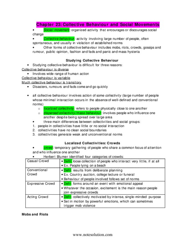 SOC100H5 Chapter Notes - Chapter 23: Collective Behavior thumbnail