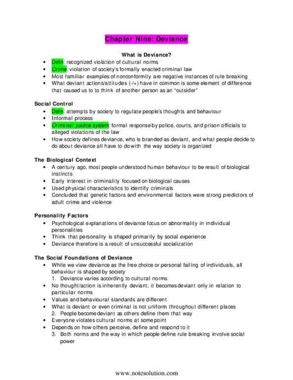 SOC100H5 Chapter Notes - Chapter 9: Differential Association, Ritualism In The Church Of England thumbnail