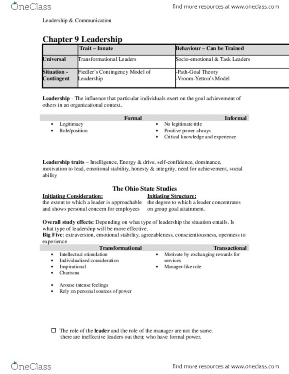 COLLAB 2N03 Chapter Notes - Chapter 9: Agreeableness, Extraversion And Introversion thumbnail