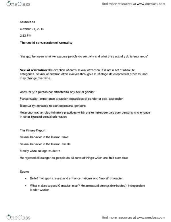 WGST 1808 Lecture Notes - Lecture 6: Pansexuality, Double Standard, Bisexuality thumbnail