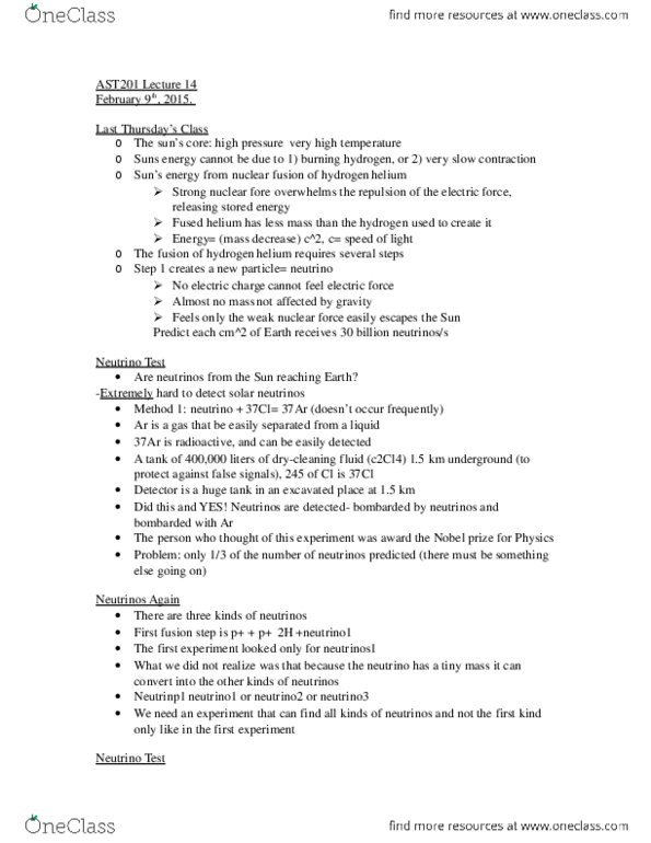 AST201H5 Lecture Notes - Lecture 14: Neutrino, Photosphere thumbnail