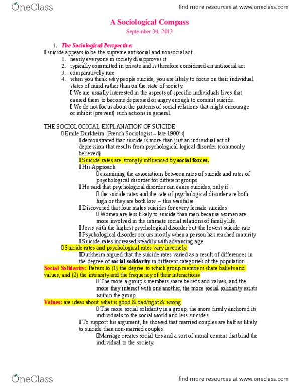 SOC100H5 Chapter Notes - Chapter 1: The Sociological Imagination, Altruistic Suicide, Émile Durkheim thumbnail