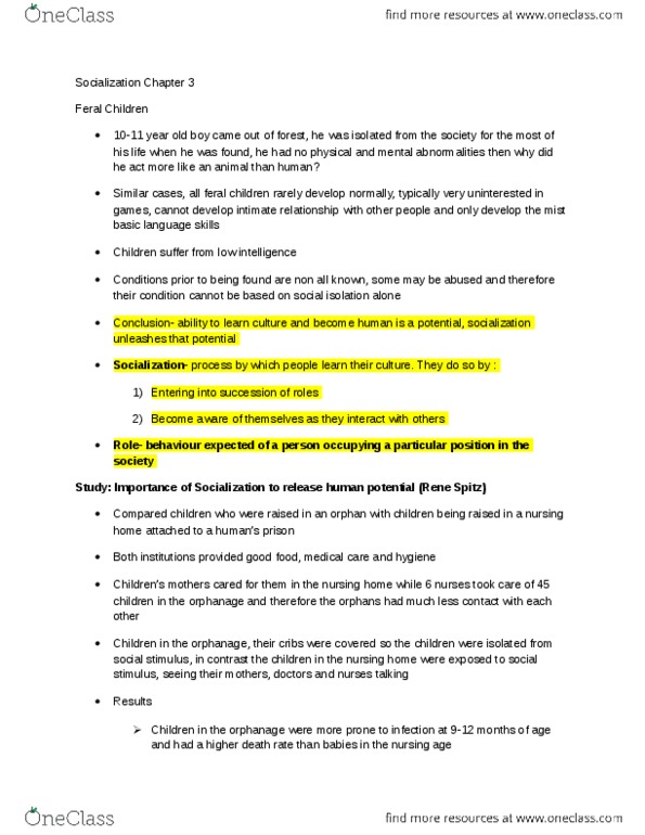 SOC100H5 Chapter Notes - Chapter 3: George Herbert Mead, Feral Child, Hidden Curriculum thumbnail