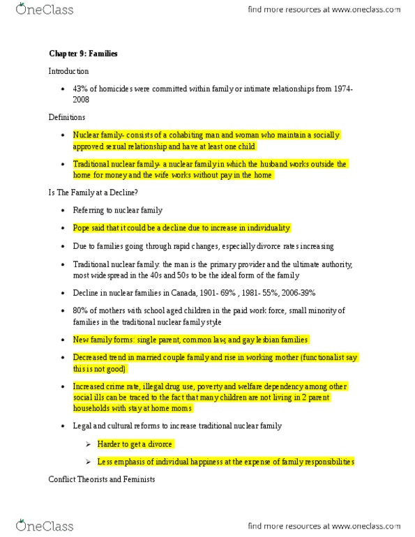 SOC100H5 Chapter Notes - Chapter 9: Nuclear Family, Total Fertility Rate, Premarital Sex thumbnail