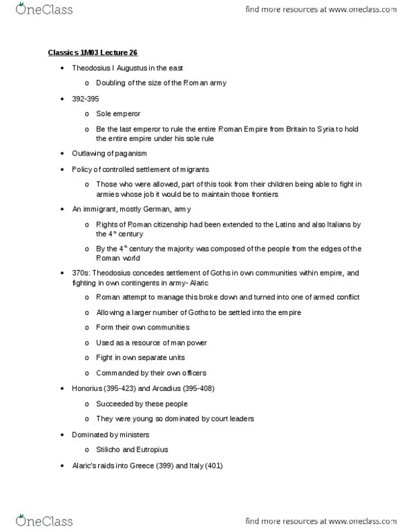 CLASSICS 1M03 Lecture Notes - Lecture 26: Arcadius, Stilicho, Roman Citizenship thumbnail