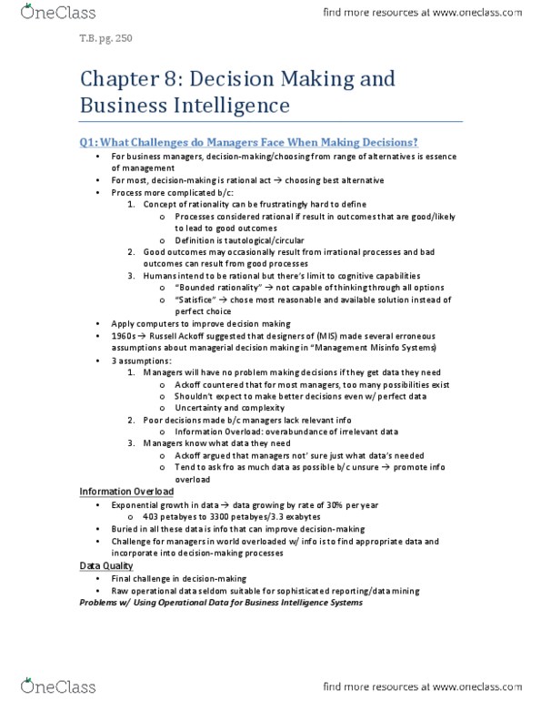 Computer Science 1032A/B Chapter Notes - Chapter 8: Russell L. Ackoff, Online Analytical Processing, Online Transaction Processing thumbnail