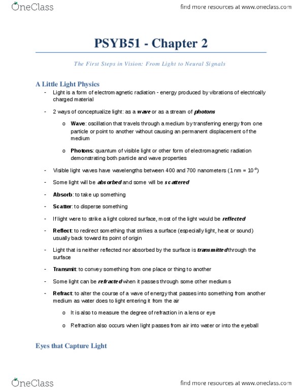 PSYB51H3 Chapter Notes - Chapter 2: Fovea Centralis, Pupillary Light Reflex, Refractive Error thumbnail