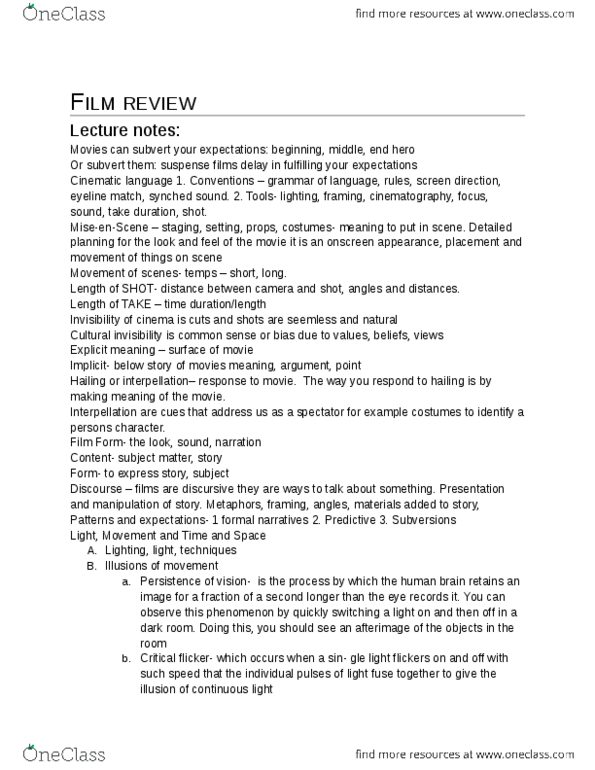 FILM 1401 Midterm: Film review.docx - OneClass