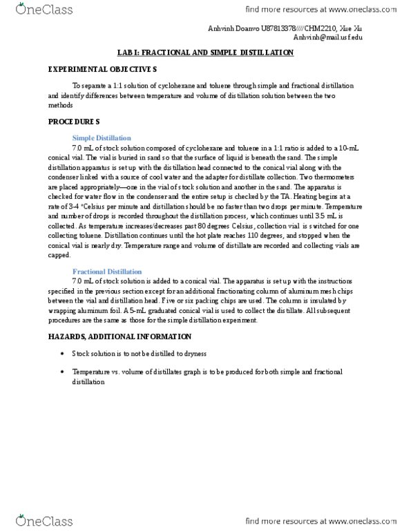 CHM 2210L Chapter Notes - Chapter 1: Xue Xu, Fractional Distillation, Distillation thumbnail