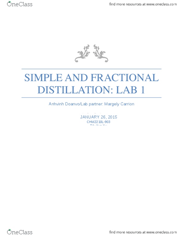 CHM 2210L Chapter Notes - Chapter 1: Xue Xu, Fractional Distillation, Toluene thumbnail
