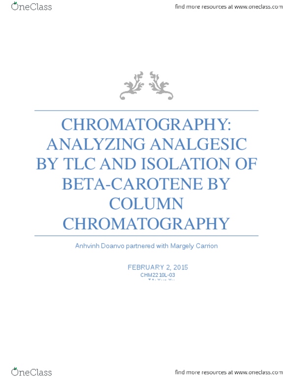 CHM 2210L Chapter Notes - Chapter 3: Xue Xu, Gas Chromatography, Column Chromatography thumbnail