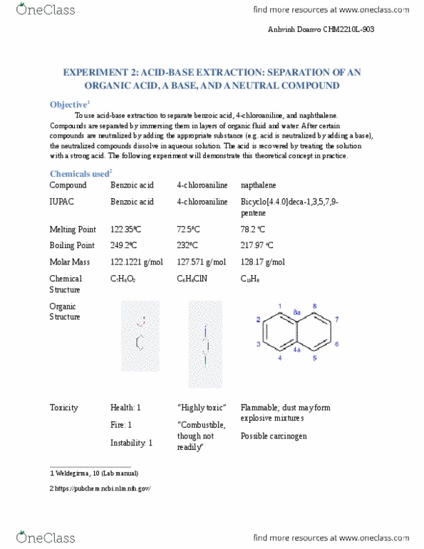CHM 2210L Chapter Notes - Chapter 2: Naphthalene, Carcinogen, Allergen thumbnail