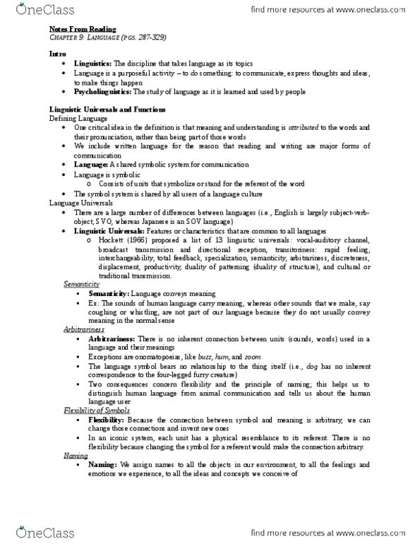 PSY270H5 Chapter Notes - Chapter 9: Bilabial Consonant, Fricative Consonant, Stop Consonant thumbnail