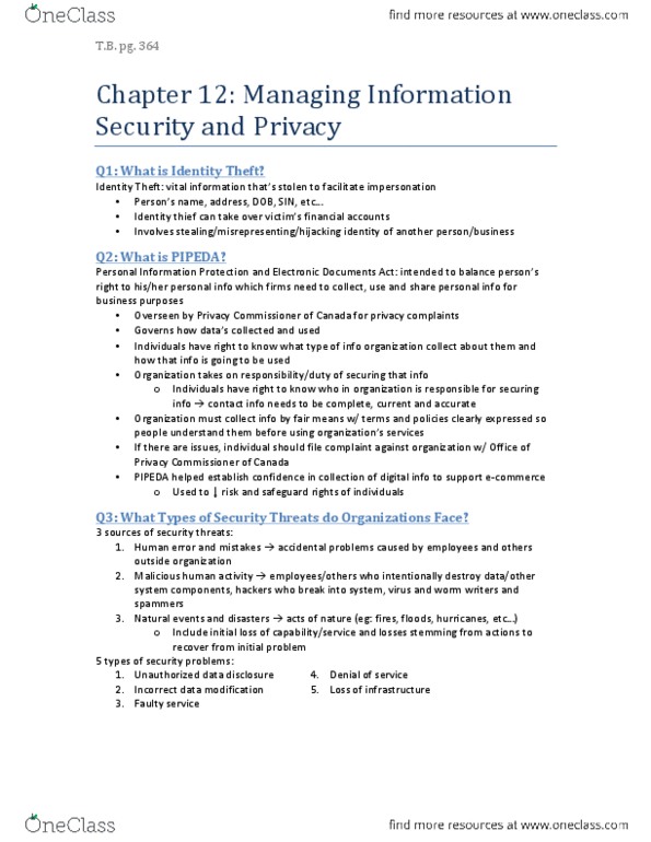 Computer Science 1032A/B Chapter Notes - Chapter 12: Strong Authentication, Personal Information Protection And Electronic Documents Act, Cybercrime thumbnail