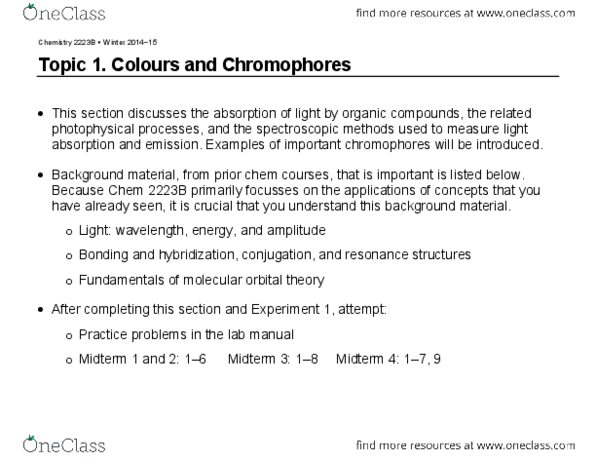 Chemistry 2223B Lecture Notes - Lecture 1: Absorbance, Globin, Hemoglobin thumbnail