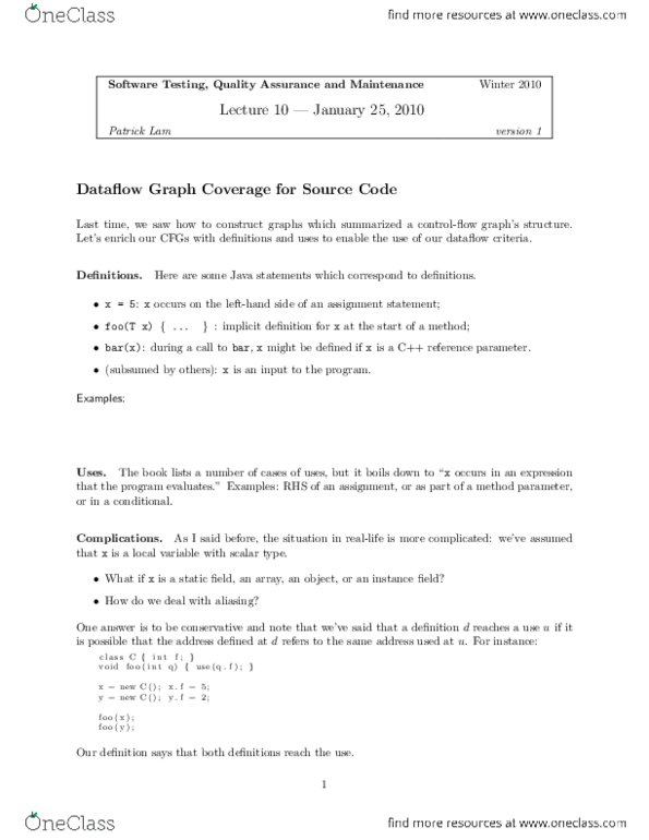 CS447 Lecture Notes - Lecture 1: Integration Testing, Local Variable, Source Code thumbnail