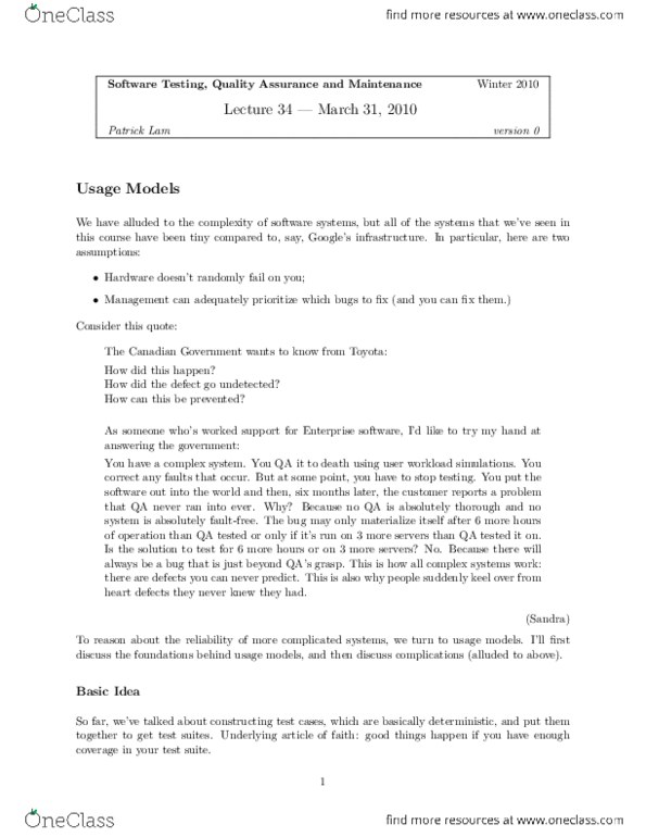 CS447 Lecture Notes - Lecture 1: Regression Testing, Breakcore, The Features thumbnail