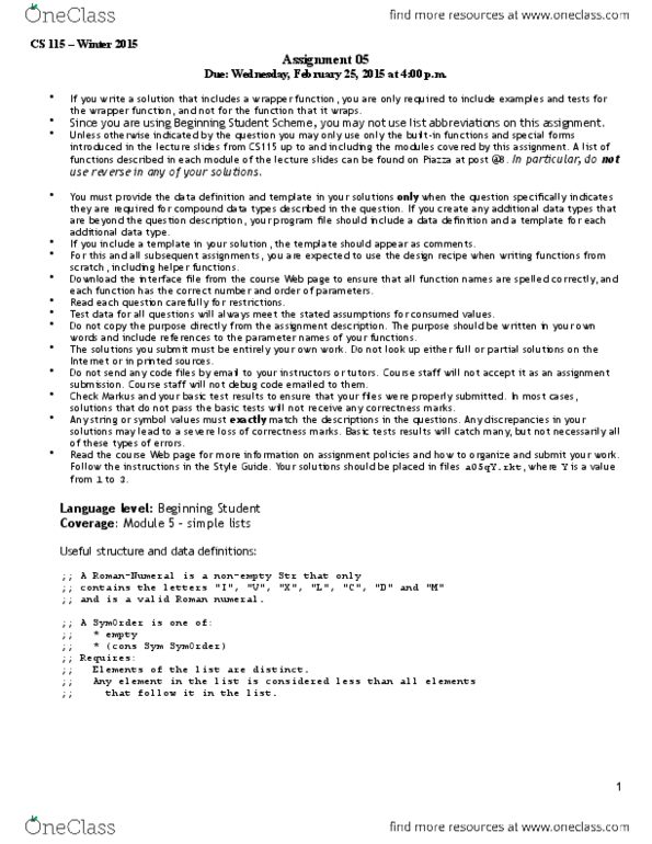 CS115 Lecture Notes - Lecture 1: Natural Number, Wrapper Function thumbnail