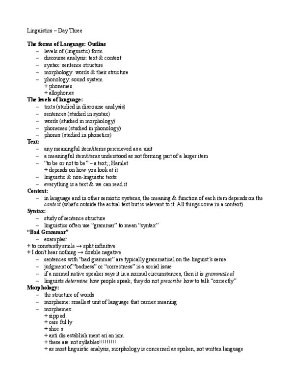 ANT100Y1 Lecture Notes - Discourse Analysis, Phoneme, Double Negative thumbnail