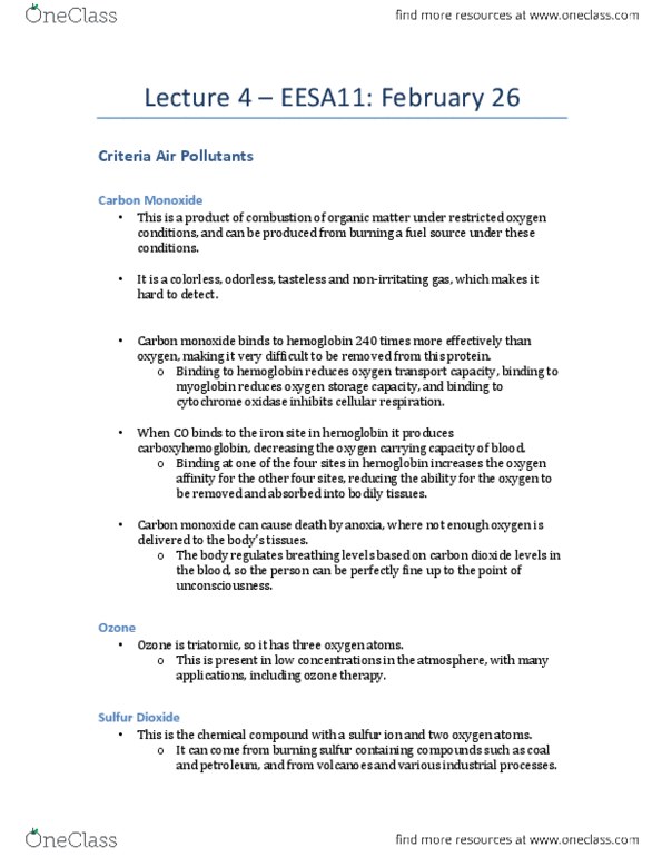 EESA11H3 Lecture Notes - Lecture 4: Formaldehyde, Persistent Organic Pollutant, Chisso thumbnail