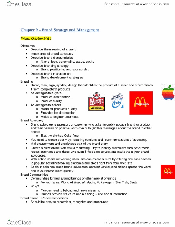 MARK301 Lecture Notes - Lecture 9: Prunus Serotina, Gerber Baby, Yello thumbnail