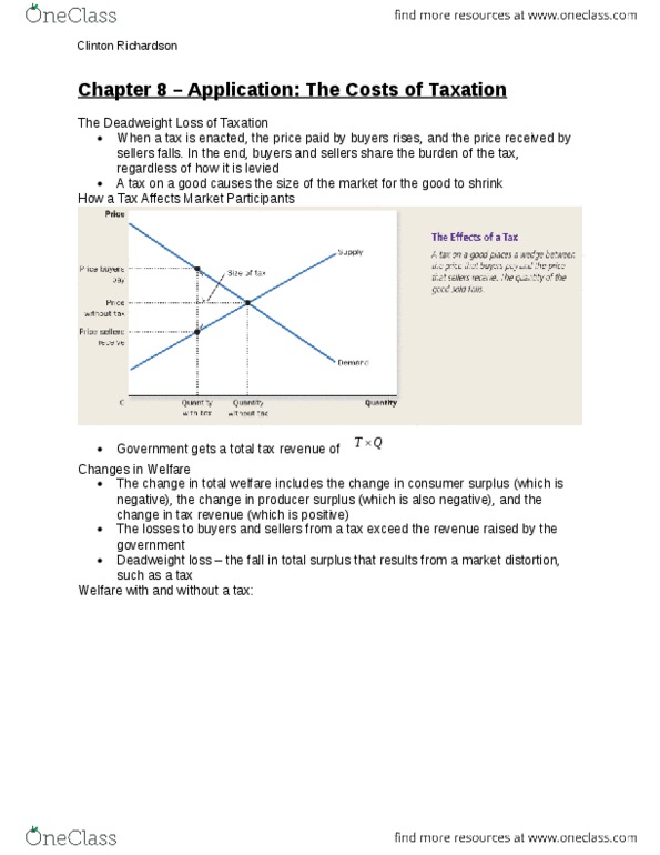 ECON101 Lecture Notes - Lecture 8: Deadweight Loss, Market Distortion, Economic Surplus thumbnail