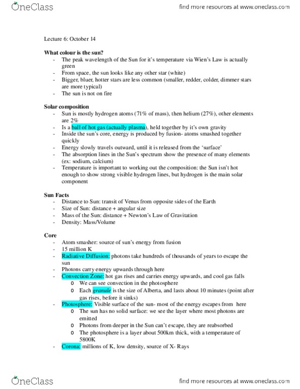 Astronomy 1021 Lecture Notes - Lecture 6: Helioseismology, Chromosphere, Photosphere thumbnail