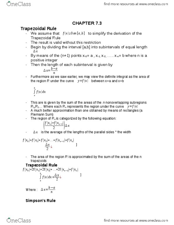 MATH 1P97 Lecture Notes - Lecture 11: Trapezoidal Rule, Riemann Sum, Farad thumbnail