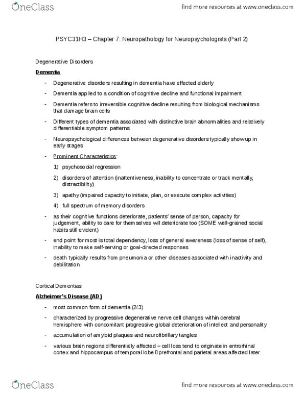 PSYC31H3 Chapter Notes - Chapter 7: Bipolar Disorder, Attention Span, Gait Abnormality thumbnail