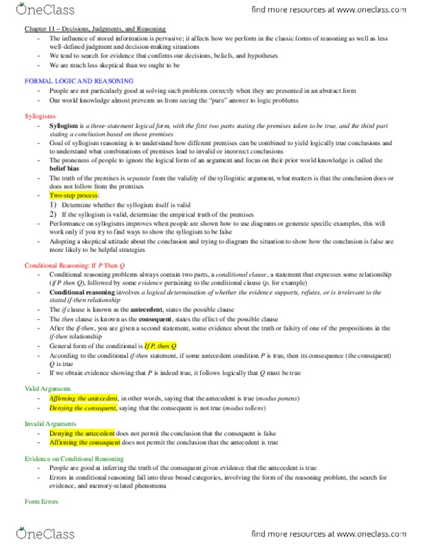 PSY270H5 Lecture Notes - Lecture 11: Satisficing thumbnail