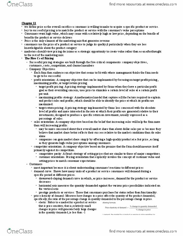 MKT 100 Lecture Notes - Lecture 10: Experience Curve Effects, Price Ceiling, Price Skimming thumbnail