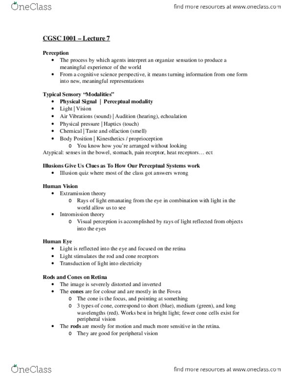 CGSC 1001 Lecture Notes - Lecture 7: Ovulation, Kinect, Vestibular System thumbnail