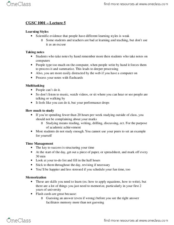 CGSC 1001 Lecture Notes - Lecture 5: Assistive Technology, Cognitive Deficit, Metacognition thumbnail