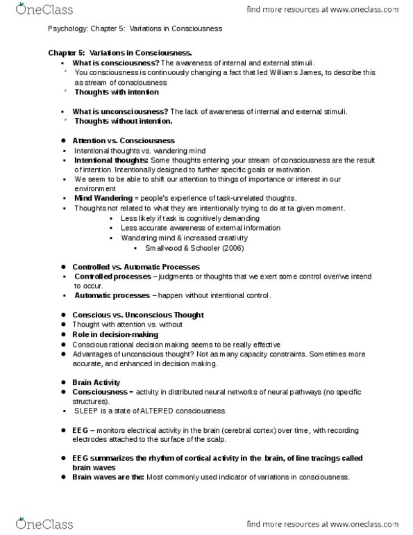 PSYC 1001 Chapter Notes - Chapter 5: Delta Wave, Motor Coordination, Hypnotic Susceptibility thumbnail