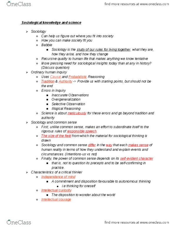 SOC101Y1 Lecture Notes - Lecture 2: Infor, Affecter, Conflict Theories thumbnail