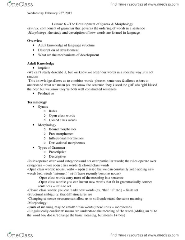 PSY315H5 Lecture 6: The Development of Syntax.docx thumbnail