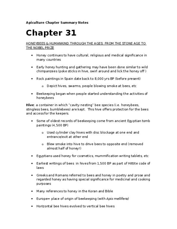 ENVS 2210 Chapter 31-33: Bees - Biology and Management, Chapters 31-33 thumbnail