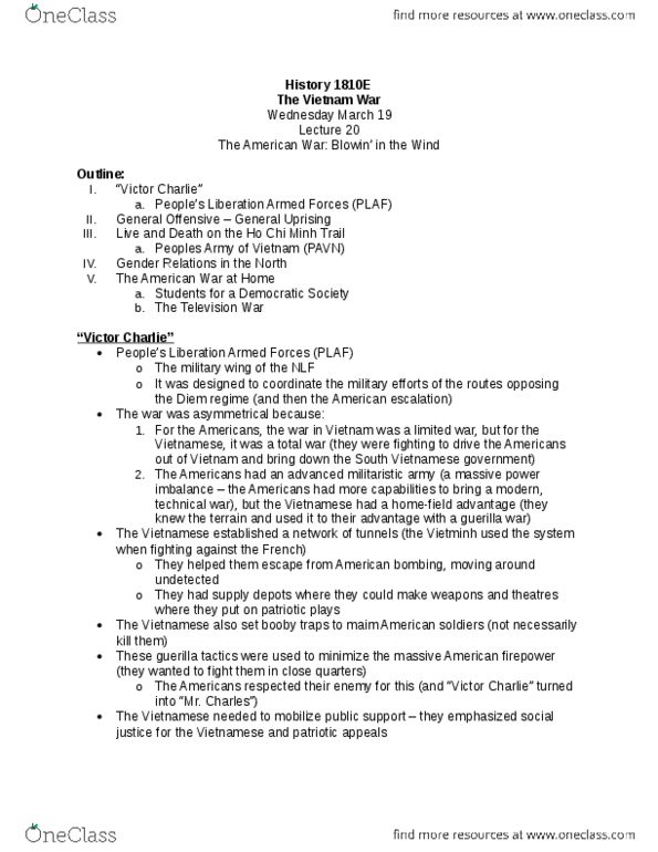 History 1810E Lecture Notes - Lecture 19: United States Senate Committee On Foreign Relations, Lyndon B. Johnson, Port Huron, Michigan thumbnail