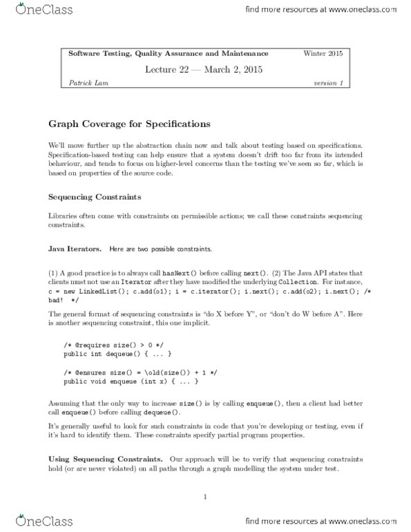 CS447 Lecture Notes - Lecture 16: Daikon, Metar, Finite-State Machine thumbnail