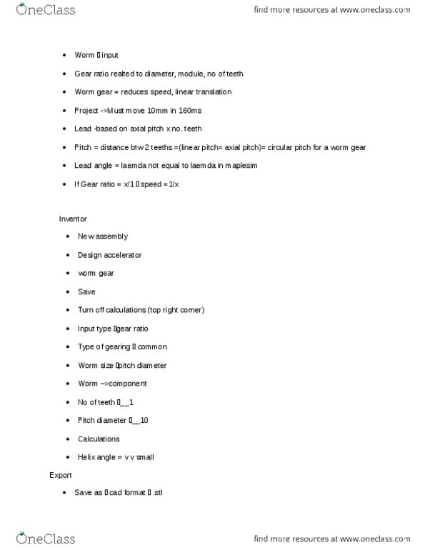 ENGINEER 1C03 Lecture Notes - Lecture 11: Worm Drive thumbnail