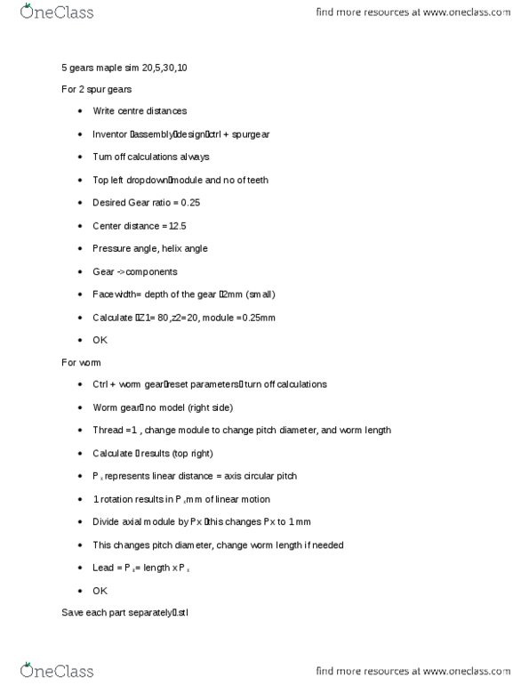 ENGINEER 1C03 Chapter Notes - Chapter 5: Worm Drive, Gear, Gear Train thumbnail