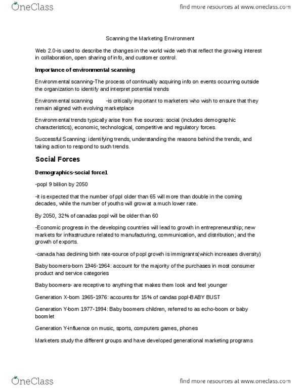 COMMERCE 2MA3 Chapter Notes - Chapter 3: Baby Boomers, Market Environment, Social Forces thumbnail