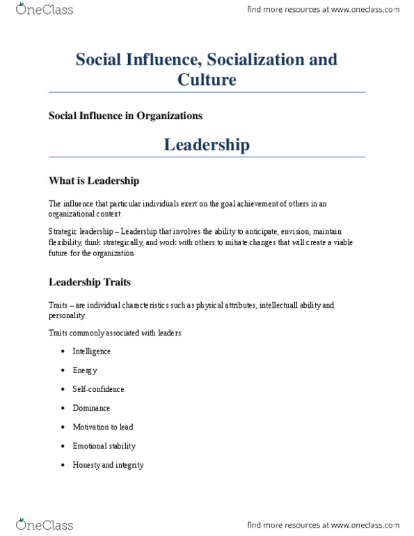 COMMERCE 1AA3 Chapter Notes - Chapter 9: Transformational Leadership, Group Decision-Making, Transactional Leadership thumbnail
