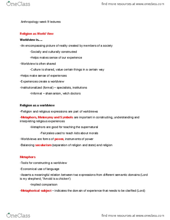 AN101 Lecture Notes - Lecture 9: Metonymy, Granary, Appeasement thumbnail