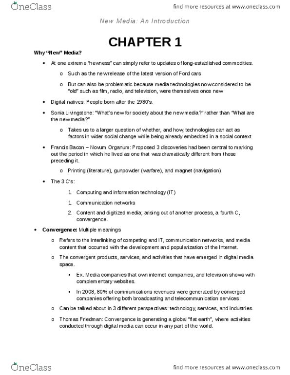 SOC 3116 Chapter Notes - Chapter 1-3: Darpa, Transmission Control Protocol, Web 2.0 thumbnail